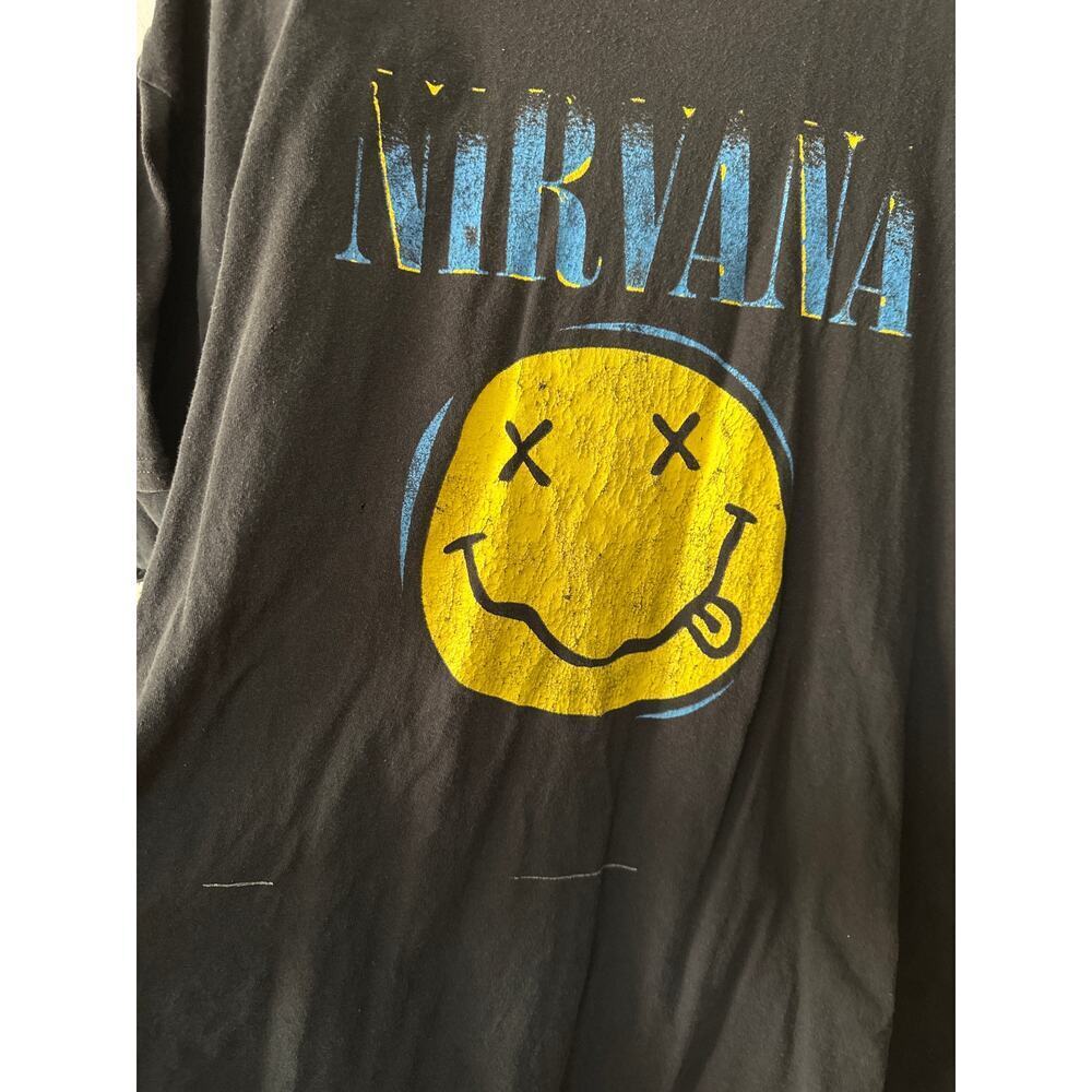 Vintage Nirvana Smiley Face T-Shirt Black Grunge Band Tee Distressed Graphic 2x - Picture 2 of 6
